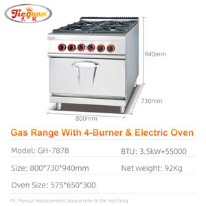 Cuisinière à gaz verticale autoportante à 4 brûleurs en acier inoxydable avec <span class=keywords><strong>four</strong></span> électrique pour équipement de cuisine commerciale - Product Image 4