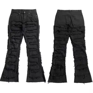 Custom Frayed Flared Stacked Pants Skinny Slim Custom Denim Pants Male Stacked Denim Jeans Man Men's Jeans Men