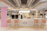 Kiosque à desserts rose personnalisé, mobilier de présentation en bois pour boulangerie, design d'intérieur de magasin de détail, vitrine en verre pour pâtisserie