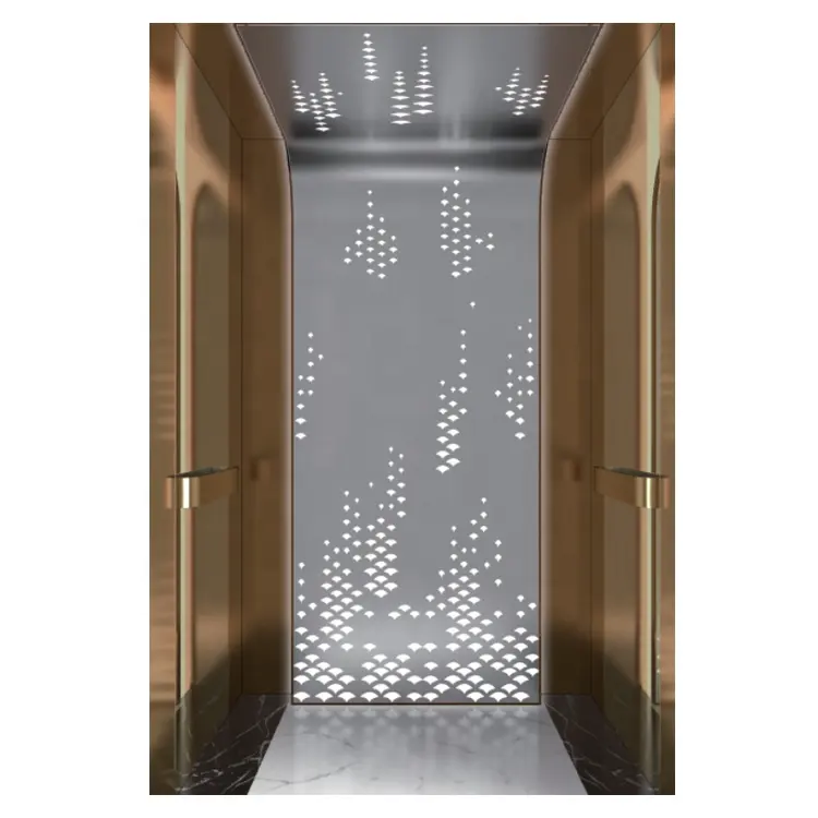 Barato venta caliente FUJI YIDA atractivo interior de oro rosa cabina de pasajeros ascensor