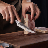 Couteau à Steak Japonais en Acier Carbone Damas-Lame Martelée Noire Forgée à la Main pour Cuisine Professionnelle