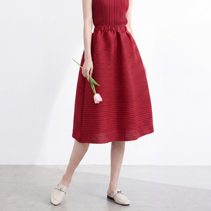 Women's Vintage High Quality <b>Plus</b> <b>size</b> Pleated <b>Skirt</b> <b>Elastic</b> <b>Waist</b> Flattering Fashion A-Line Knee-Length <b>Skirt</b> Breathable - Product Image 1
