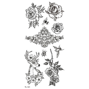 BXTAT adesivi TL121-TL126 tatuaggio temporaneo nero rosa cervo girasole Taraxacum farfalla angelo luna animale Totem materiale di carta - Product Image 1