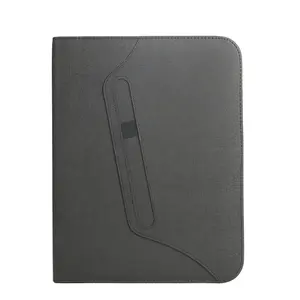 Arquivo de couro a4 de design simples, pasta com zipper portátil com organizador de calculadora de documentos para negócios