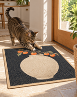 Alas Cakar Kucing Motif Buah Persimmon, Bentuk Vas, Alami, Sisal, Ukuran 40 X 50 cm, Warna Navy Asia, Motif Buah dan Ranting, Buatan Tangan