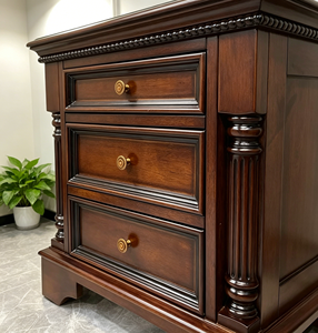 Traditional Dark <b>Walnut</b> Wood Nightstand 3-<b>Drawer</b> Antique Turned Leg Bedroom Storage Cabinet - Product Image 3
