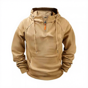 Sudadera con Capucha Blanca para Hombre, Cierre de Cremallera de un Cuarto, Corte Regular, Color Sólido, Bolsillo Frontal, Estilo Casual para Otoño, Felpa de Algodón 2027 - Product Image 3