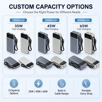 Batterie externe de grande capacité 30000mAh, charge rapide 65W, câble intégré, batterie externe pour usage professionnel et quotidien