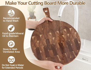 Planche à découper ronde en bois d'acacia à grain traversant, avec poignée, pour cuisine, pain, pizza, charcuterie – Meilleure vente - Product Image 6