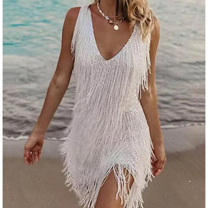 Vestido de Flecos con Cuentas Profundas en <span class=keywords><strong>V</strong></span> sin Mangas para Mujer, Talla Grande, con Brillo, Estilo Latino, de Guangzhou Auyan - Product Image 5