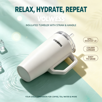 2 Tasses de voyage isothermes en acier inoxydable à double paroi, étanches, avec système de paille réutilisable intégré, pour boissons chaudes/froides, sans BPA
