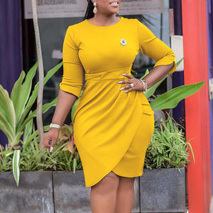 Vestido Elegante de Verano para Mujer, Transpirable, de Lana Peinada, con Cintura Imperio Fruncida, Cuello Redondo, Media Manga, Color Sólido, Casual, para Oficina, Fiesta, Hasta la Rodilla - Product Image 3