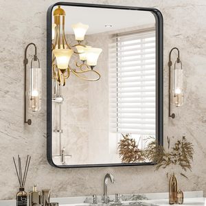 Espejo de Vanidad con Marco de Aleación de Aluminio Negro DUMOS, 36x24 Pulgadas, Rectangular, Acabado Mate, Moderno, para Baño, Montado en la Pared, para Maquillaje - Product Image 1