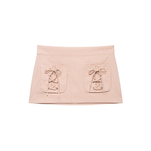 Minifalda a Rayas Personalizada 2026 con Detalle de Bolsillo con Nudo, Estilo Vintage para Oficina, Elegante Falda de Verano para Mujer, Diseño de Diseñador, OEM/ODM - Product Image 1