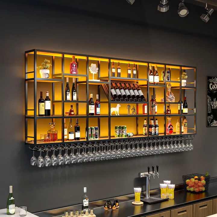 Fancy Lighted Customized Decorative Gold Wall Mounted Wine Rack Wine