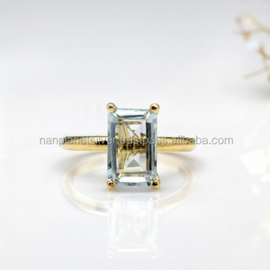 Juego de puntas Anillo de Topacio Azul rectangular de plata esterlina para mujer-Regalo de aniversario de compromiso de boda - Product Image 1