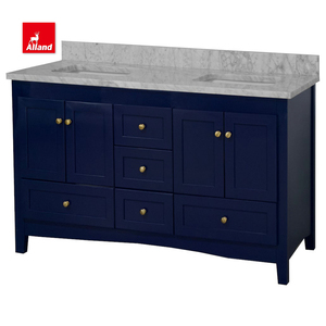 AllandCabinet Modern gaya transisional kayu lapis biru tua disesuaikan marmer konter MDF Carcase keluarga kamar mandi Vanity - Product Image 4