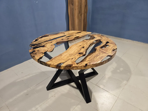 Tavolo da Pranzo Artigianale in <span class=keywords><strong>Resina</strong></span> Epossidica, Tavolino Laterale per Divano, Tavolino da Caffè Rotondo in <span class=keywords><strong>Legno</strong></span> <span class=keywords><strong>e</strong></span> <span class=keywords><strong>Resina</strong></span> per Soggiorno - Product Image 6