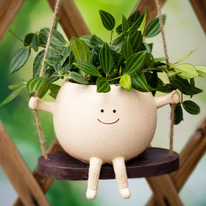 Petite Balançoire Brillante Suspendue Smiley Visage Planteur <span class=keywords><strong>Pot</strong></span> Tête Mignon <span class=keywords><strong>Pot</strong></span> de Fleur Suspendu de Perles Plante Vivante Unique Heureux <span class=keywords><strong>Pot</strong></span> Succulent - Product Image 2