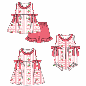 Conjuntos de Ropa para Niños Pequeños, Estilo Casual, de Algodón y Elastano, Transpirables, con Lazos de Fresa, para Primavera y Otoño, Diseño Personalizado - Product Image 1