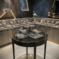 Comptoir de présentation de bijoux rond sur mesure, vitrine en verre trempé, ensemble de présentation de bijoux en velours, éclairage LED pour boutique de bijoux de luxe