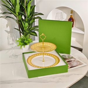 Luxury European Style Bone China Dinnerware Set Multi-Color 2-<b>Layer</b> Cake Plate Design for Weddings Hotel Restaurants - Product Image 2