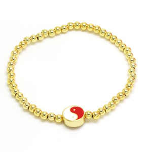 Wholesale Stretch Gold Plated <strong>Beads</strong> Customized <strong>Logo</strong> Enamel Yin Yang Tai Chi Charm Beaded <strong>Bracelets</strong> - Product Image 5