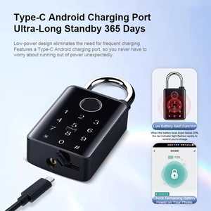 Serrure de porte biométrique numérique personnalisée de classe IP67 avec application mobile BT, en alliage d'aluminium noir, petit <span class=keywords><strong>cadenas</strong></span> intelligent <span class=keywords><strong>à</strong></span> empreintes digitales - Product Image 4