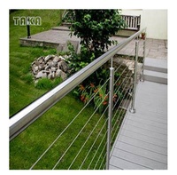 Rampe de balcon en acier inoxydable TAKA, câble en acier inoxydable, rampe d'escalier, balustrade, système de rampe en câble avec poteau en bois