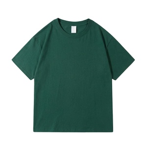 T-shirt homme streetwear vert foncé à épaules tombantes, coupe ample, uni, de haute qualité, style décontracté et sportif TKAN37Z - Product Image 1