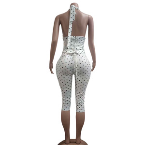 Completo Streetwear Personalizzato con Top Halter Stampato a Pois e Pantaloncini, <span class=keywords><strong>Abbigliamento</strong></span> <span class=keywords><strong>Donna</strong></span>, Set 2 Pezzi, Tuta Sportiva da <span class=keywords><strong>Donna</strong></span> - Product Image 2