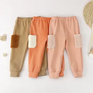 2021 bambini Pantaloni di Cotone Full-length di Colore Solido Delle Ragazze Dei Bambini Pantaloni Con Tasca Pile