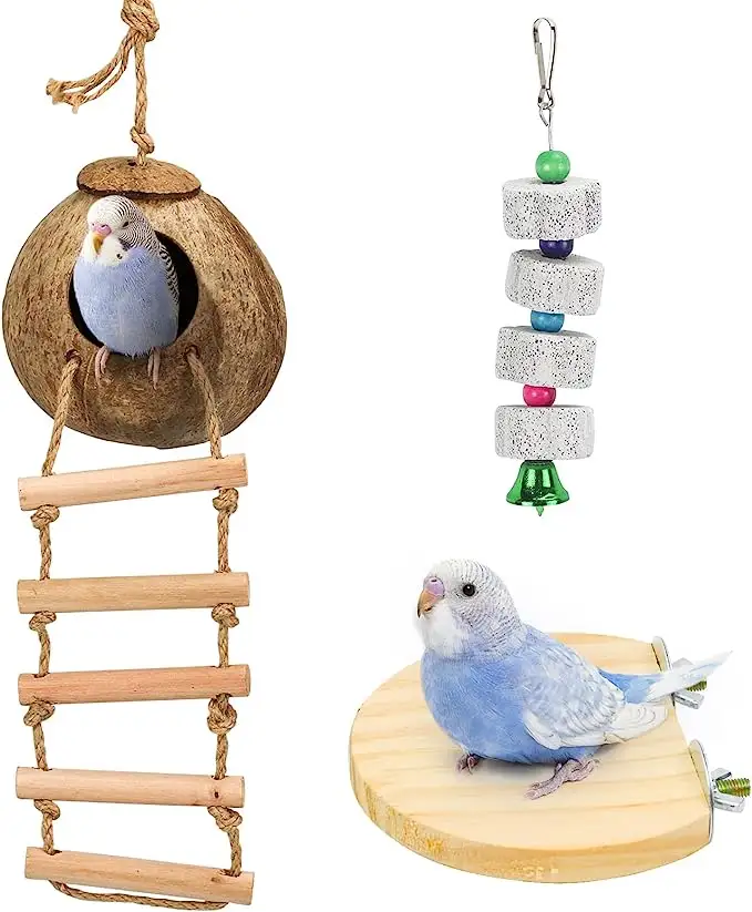 Coconut Bird Nest Hide Shell with Ladder Parrot Hanging House Cage Factory Wholesale Hot Sell