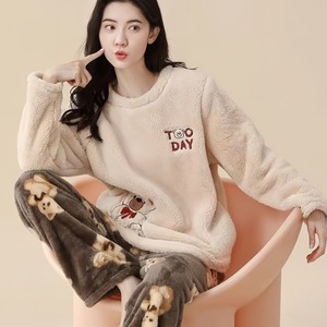Set Pigiama Termico in Flanella per Donna, Maniche Lunghe, Vestibilità Comoda, Autunno Inverno, Stampa Personalizzata, Abbigliamento da Casa - Product Image 6