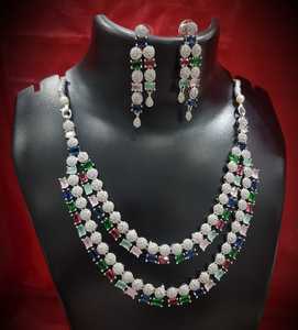 Ensemble de bijoux de mariage en laiton pour femmes et filles collier de mariée en argent boucles d'oreilles tour de cou pour fêtes et cadeaux - Product Image 2