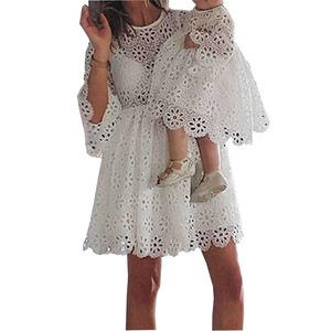 Mother <strong>and</strong> <strong>Daughter</strong> <strong>Matching</strong> <strong>Dress</strong> Breathable Skin-Friendly Fabrics Round Neck Knee-Length Lace <strong>Dress</strong> for Summer Daily Outfits - Product Image 1