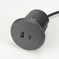 Chargeur encastré industriel 20W à double port USB-A/USB-C pour bureau/canapé/table, prise de charge rapide de 2 pouces
