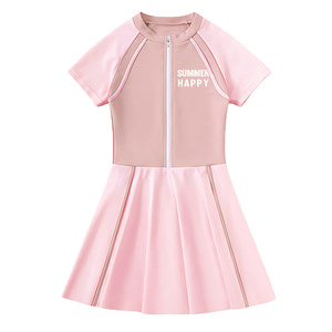 Traje de Baño para Niñas, Diseño Color Block, Secado Rápido, UPF 30, Tela Tipo Seda de Leche, de Una Pieza, para Entrenamiento de Natación - Product Image 4