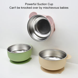 New 2026 304 Stainless Steel Toddler Bowl Removable Silicone Suction Sleeve Non Slip Double <b>Wall</b> Insulated Baby Feeding Set - Product Image 4