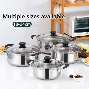 Marmite de Cuisson Direct Usine en Acier Inoxydable Épais pour la Maison, Ensemble de 6 Casseroles à Soupe avec Couvercle Transparent - Product Image 2