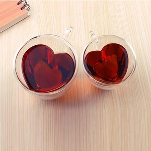 Doppia Parete Del Cuore Tazza di Caffè Con Piattino 240Ml Grande Capacità Resistente Al Calore Tazza di <span class=keywords><strong>Vetro</strong></span> Ristorante Hotel Regalo - Product Image 4