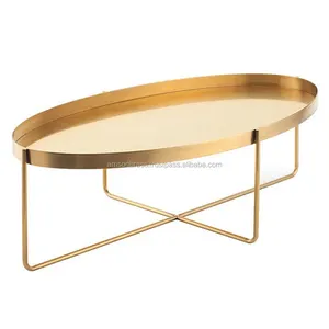 金色成品金属铁椭圆形装饰客房咖啡桌边桌端金属桌