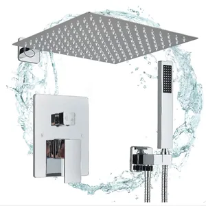 Ensemble <span class=keywords><strong>de</strong></span> robinet <span class=keywords><strong>de</strong></span> douche à effet pluie chromé, salle <span class=keywords><strong>de</strong></span> bain, acier inoxydable, montage mural, encastré, système <span class=keywords><strong>de</strong></span> douche <span class=keywords><strong>de</strong></span> <span class=keywords><strong>16</strong></span> pouces, mélangeur d'eau chaude et froide - Product Image 1