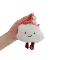 Porte-clés en peluche créatif et mignon en forme de nuage blanc avec breloque de sac en coton PP, pince à cheveux, pendentif et broche