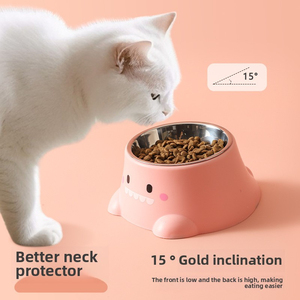 Bacia do aço inoxidável <span class=keywords><strong>pet</strong></span>, gato e cão beber tigela, pé alto anti derrapante e anti knock talheres, proteção do pescoço boca inclinada - Product Image 2