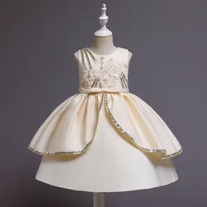 MQATZ knee length sleeveless baby girl dress flower yellow Embroidered puffy ball gown frock L5228