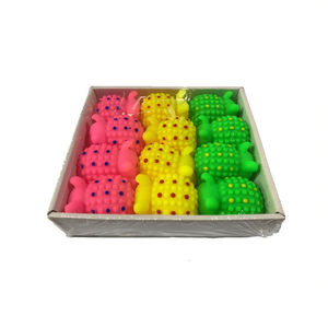 Giocattolo per cani Squeaky Spiky Pig, 12 pezzi, in plastica colorata, resistente, per sport e giochi - Product Image 3