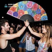 Éventail de danse grand format personnalisé 2026, effet UV réfléchissant, fantaisie, en bambou et tissu, pliable à la main, pour rave, éventail néon UV