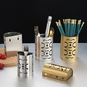 Soporte para cubiertos de acero inoxidable dorado, escurridor de palillos perforados, cesta de almacenamiento de utensilios de cocina, escurridor de vajilla de Metal - Product Image 2