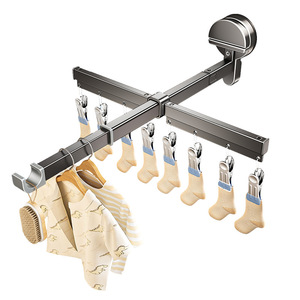 Suction Cup Sock Drying <b>Rack</b> With Multiple Clips Wall Mounted Rectangle Airfoil Design For Balcony <b>Clothes</b> Organizer - Product Image 3